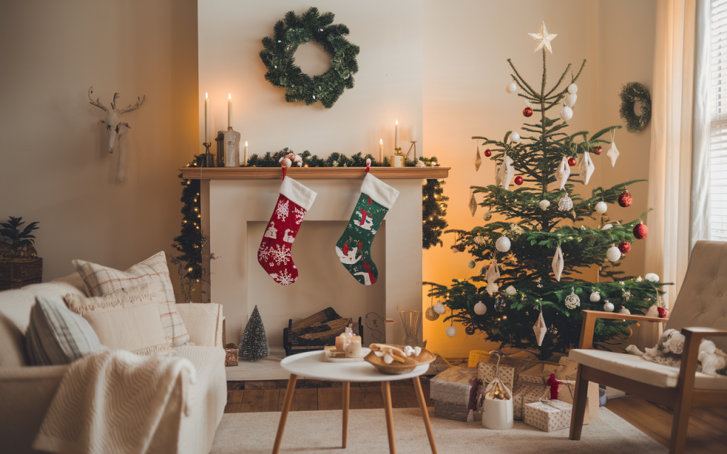 budget-friendly celebrations cozy-christmas-small-apartment-living-room-ideas