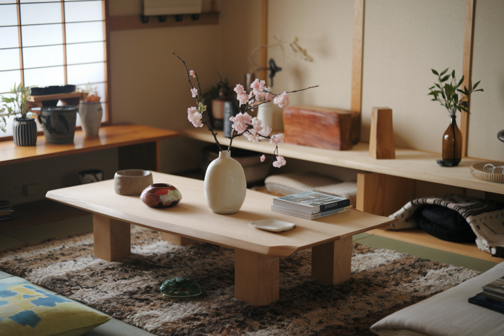 Space-saving furniture in a small Japanese-inspired living room