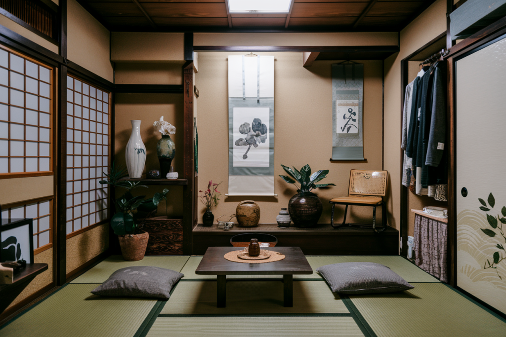Space-saving furniture in a Japanese-inspired living room