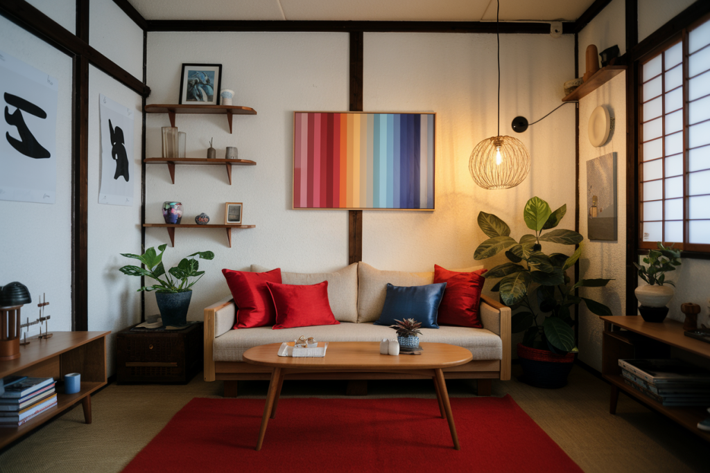 Space-saving furniture in a small Japanese-inspired living room
