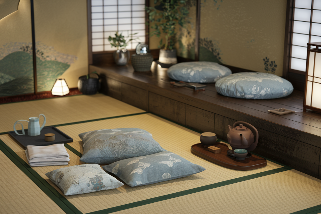 Space-saving furniture in a Japanese-inspired living room
