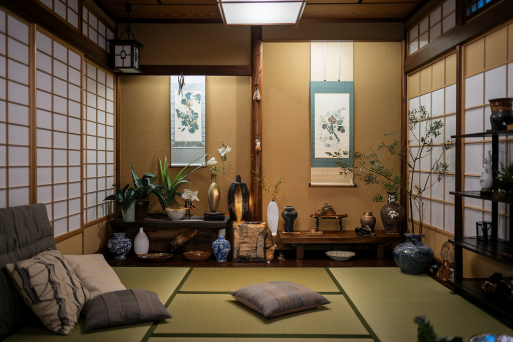 Space-saving furniture in a Japanese-inspired living room
