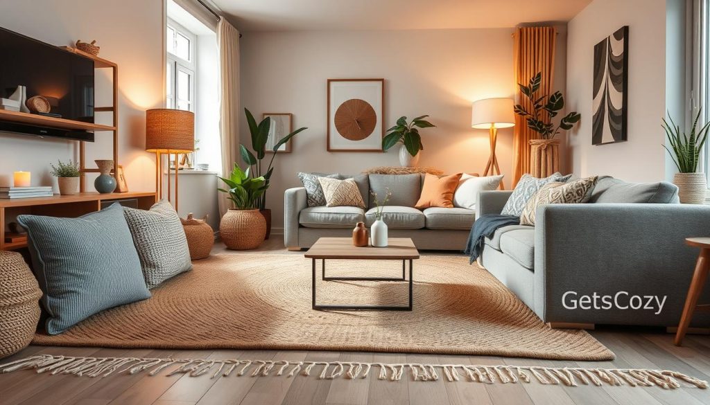 woven rugs in a cozy living room