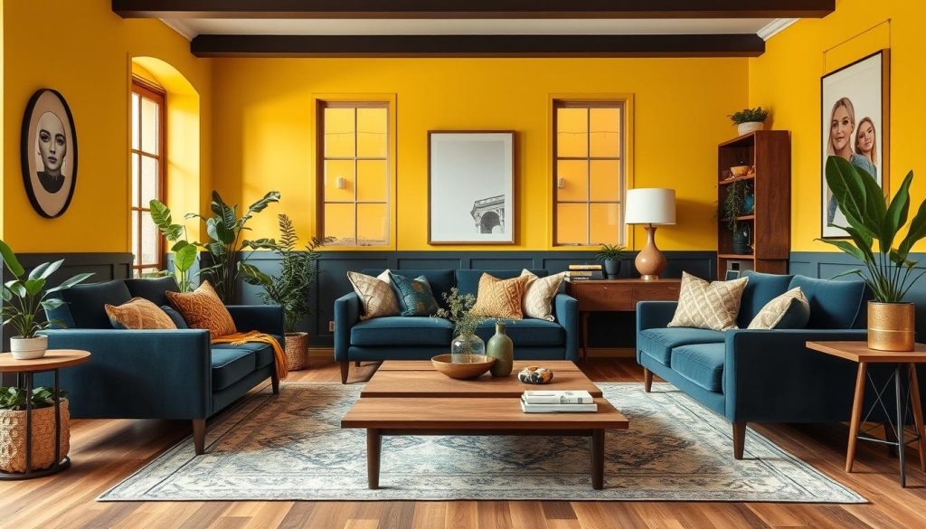 yellow color combination living room