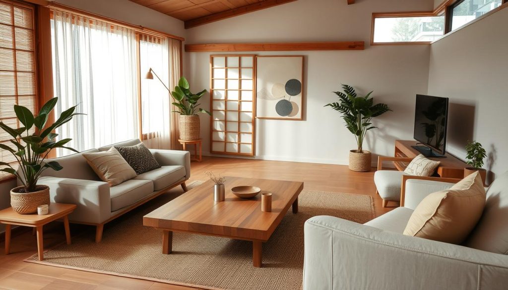 Japandi living room furniture arrangement