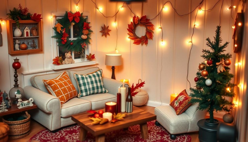 Seasonal decor in a tiny living room
