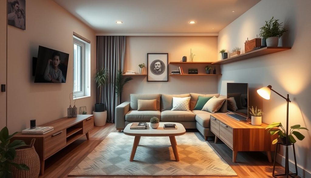 Tiny living room with space-saving furniture