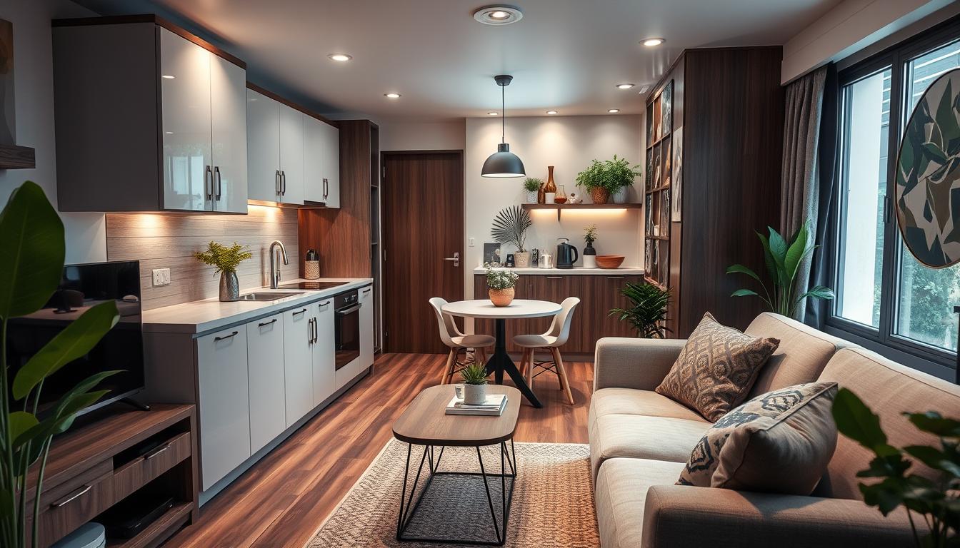 small cozy living room/kitchen