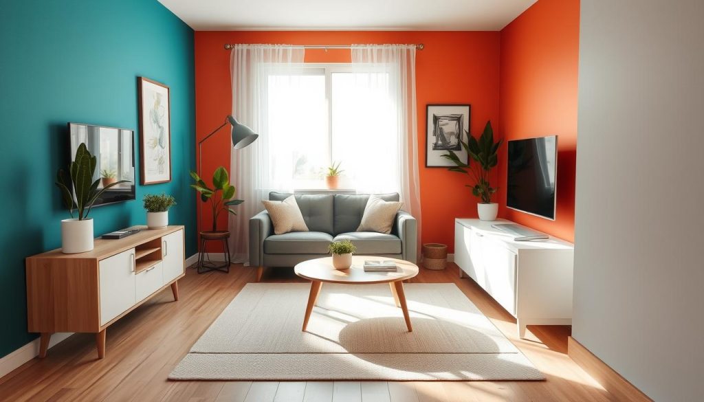 small living room with accent wall