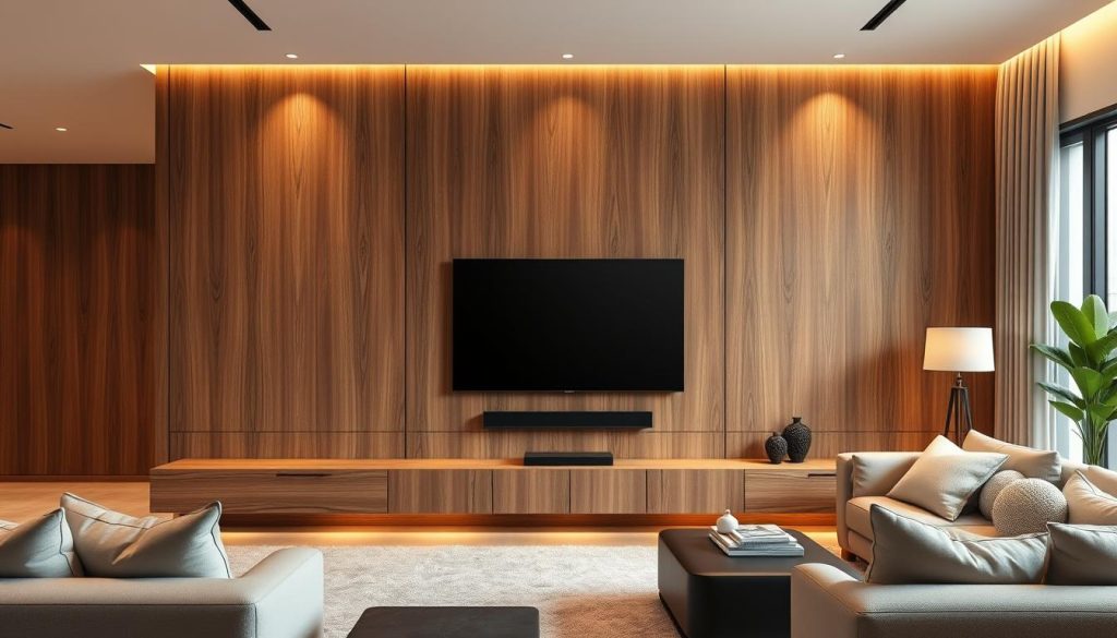 wall mounted tv wood panel