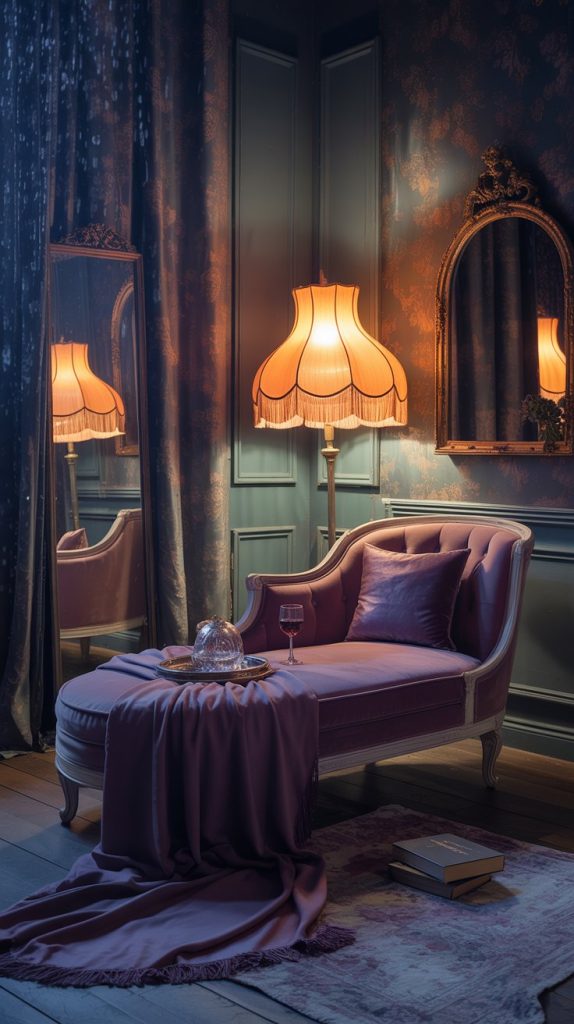 Ultraviolence-inspired bedroom with velvet fabrics in deep tones