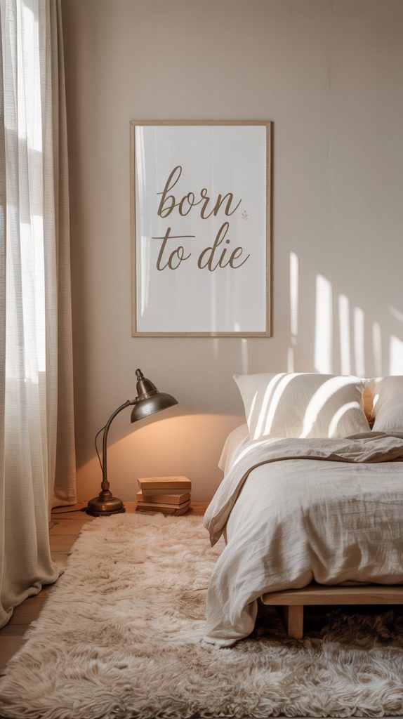  Bedroom with Lana Del Rey lyrics wall art and cozy textures